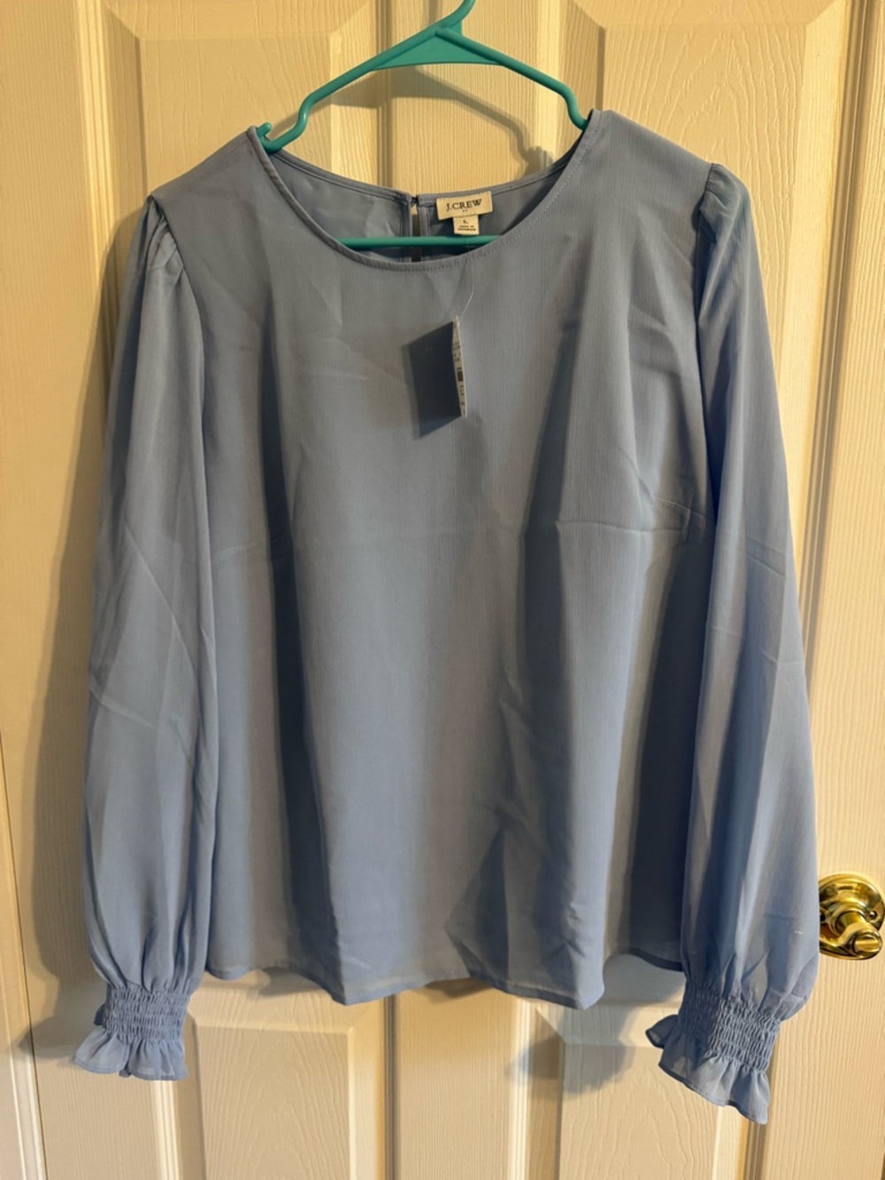 J. Crew Dusty Blue Long-Sleeve Smocked Cuff Blouse